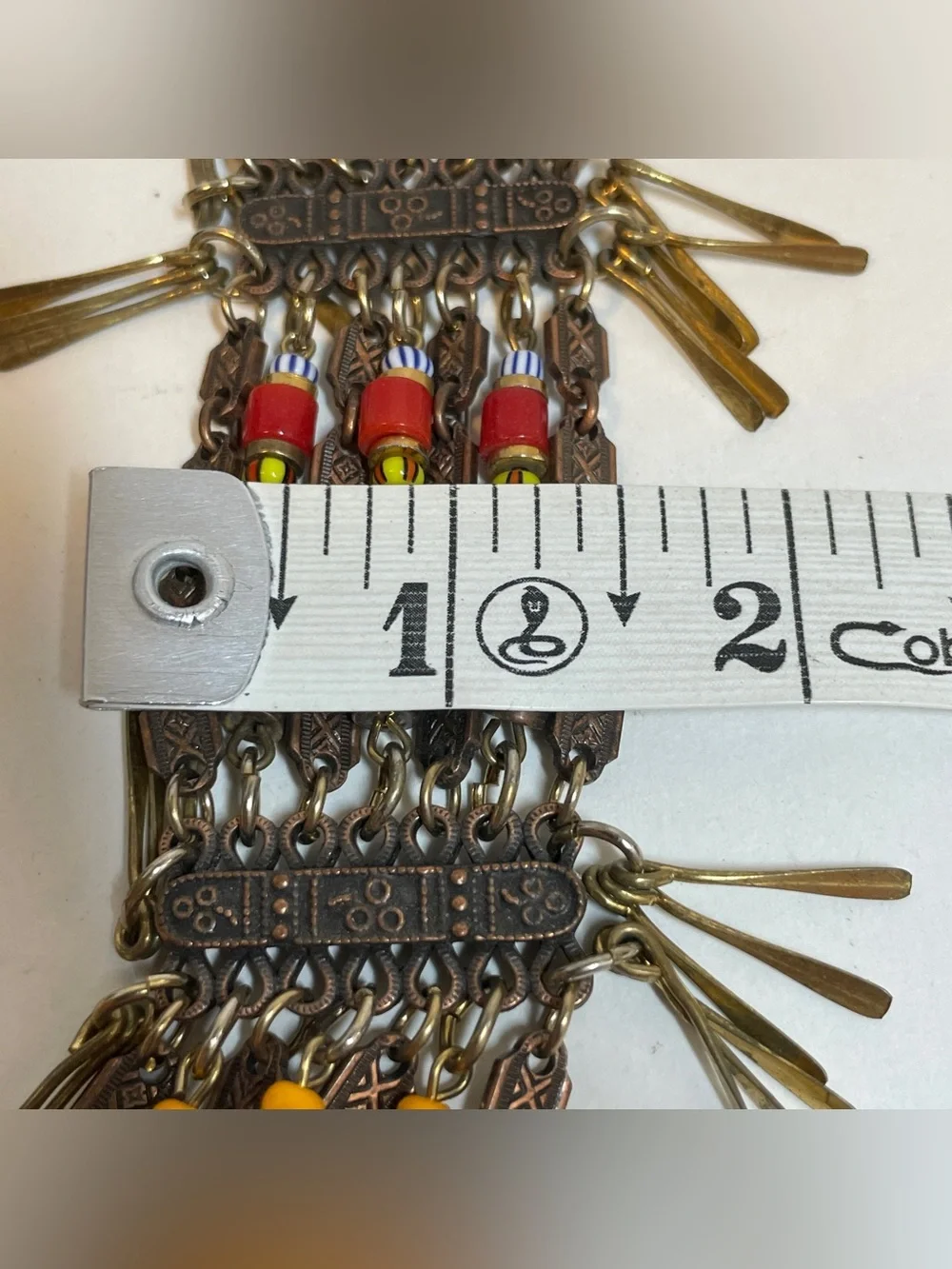 African Egyptian  Style Boho Beaded Copper Chain Brass Paddles Dangle Bracelet